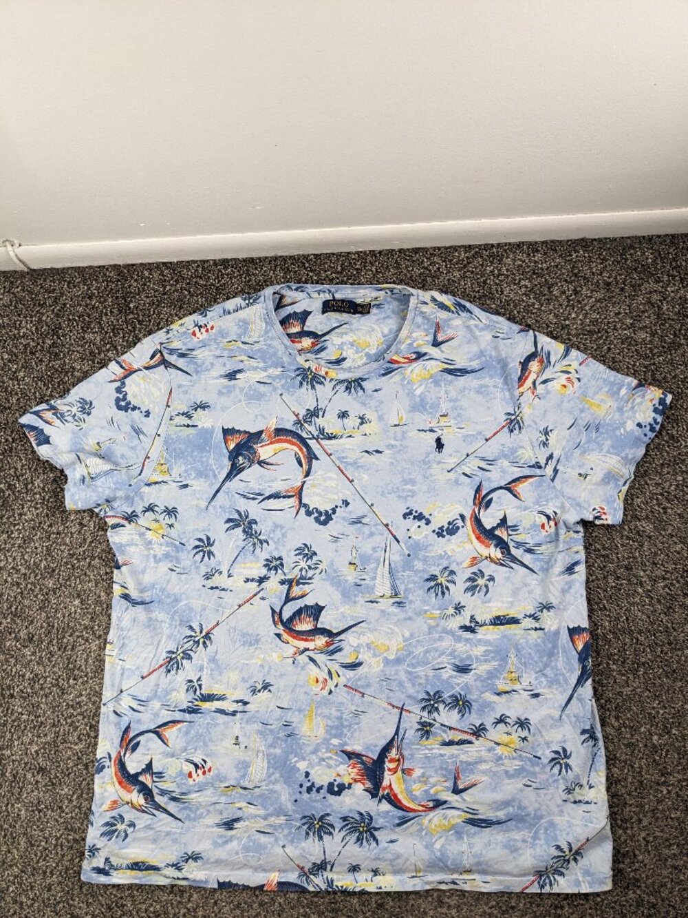 Polo Ralph Lauren T-Shirt Marlin Fishing Hawaiian Crewneck Pony Logo Mens 2XL